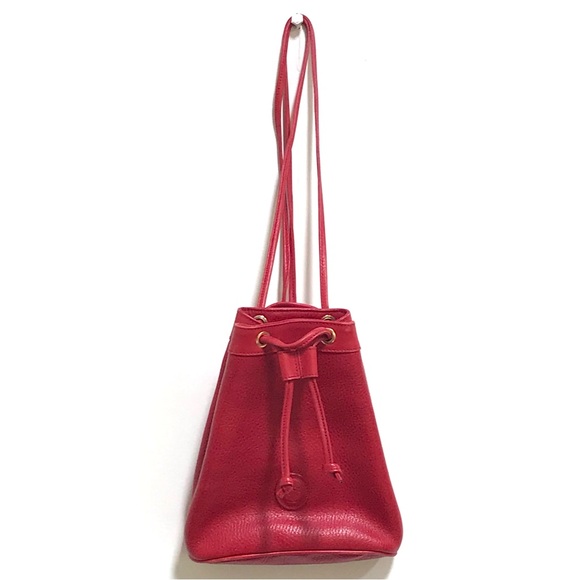 Mark Cross NY Red Leather Bucket Drawstring Backpack